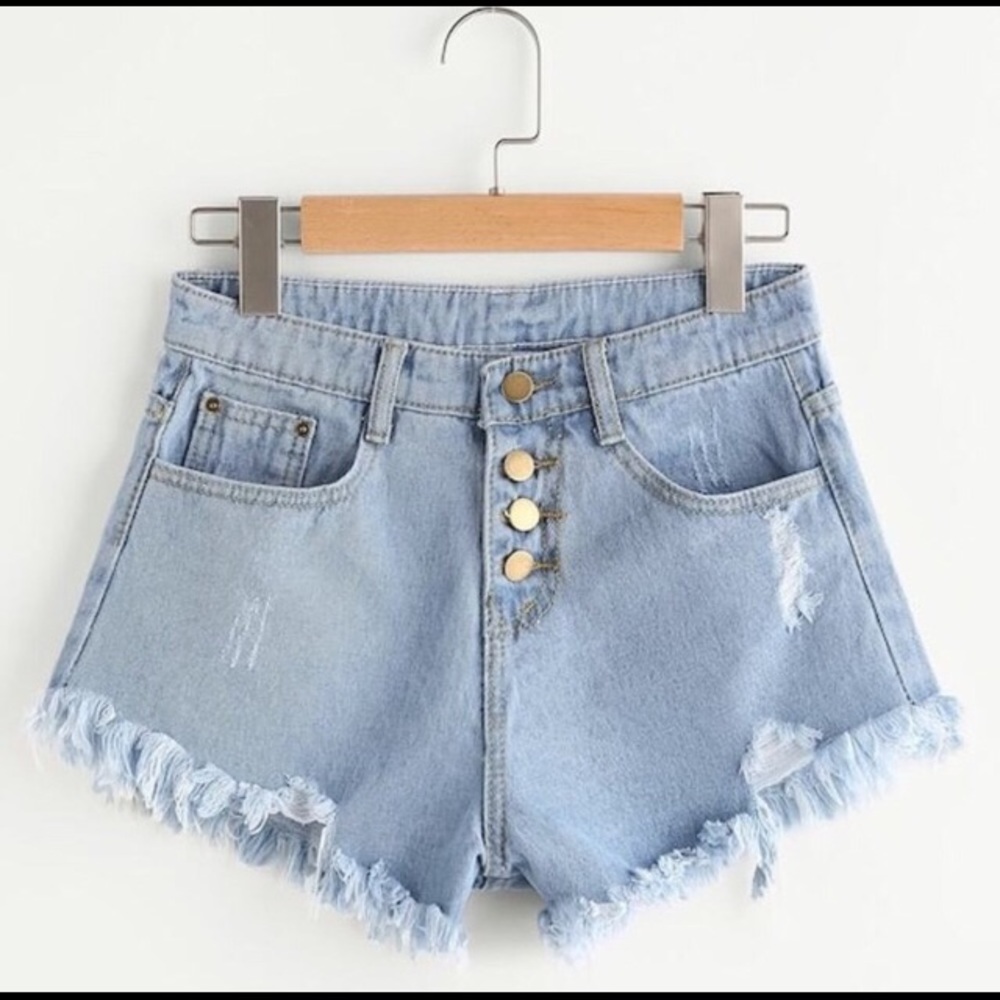 ✨PLUS Button Fly Faded Denim Shorts Cutoff Hem